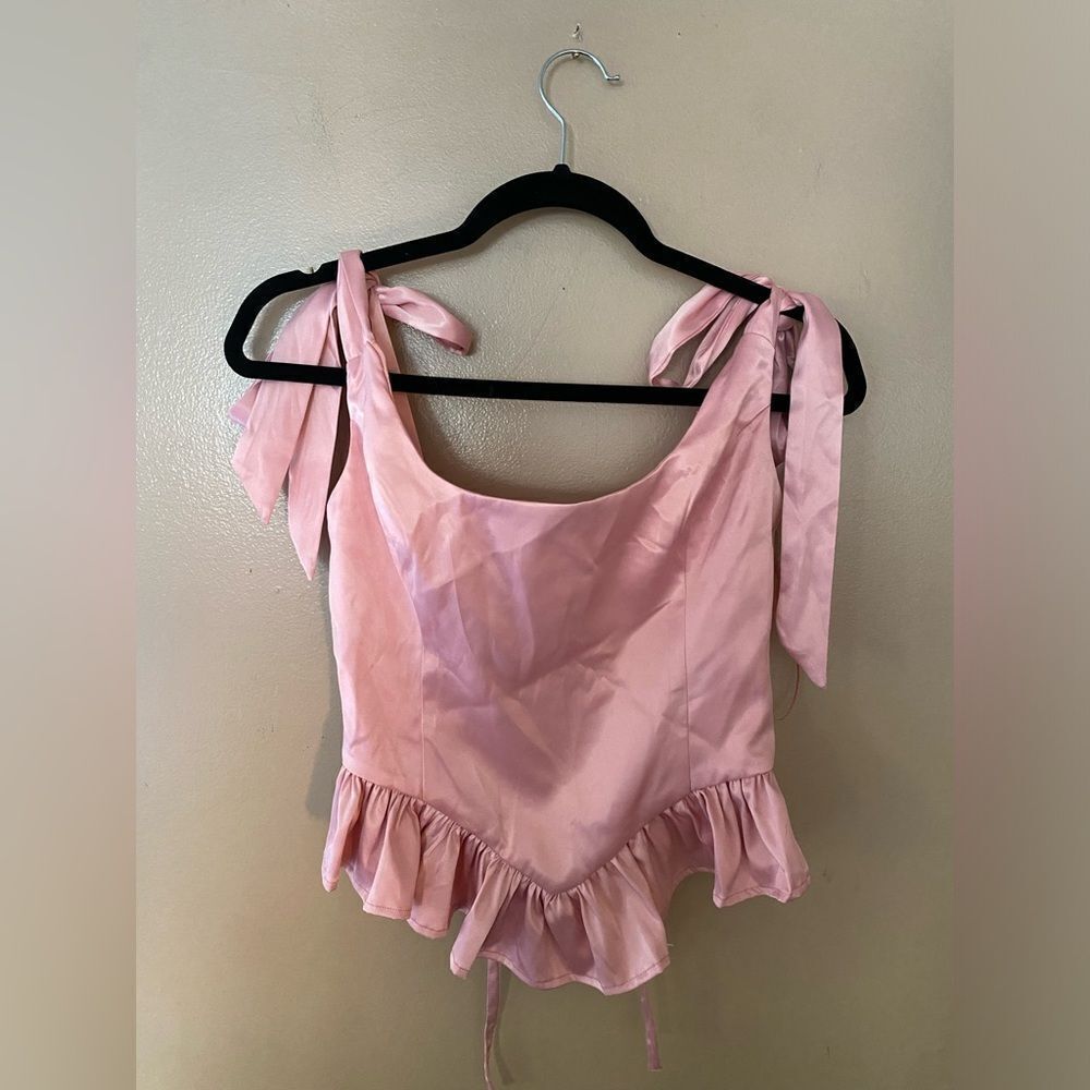 More To Come Cecilia Corset Top Blush pink satin lace up bustier Revolve S - Picture 8 of 9